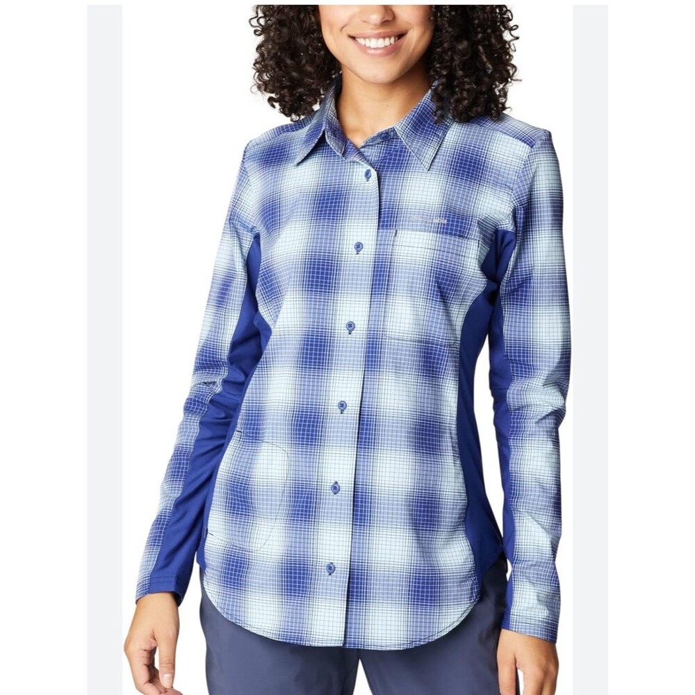 Columbia Omni-shield Claudia ridge Blue Plaid Long-Sleeve Button-Down Shirt XL
